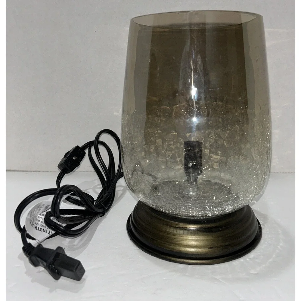 Crackle Glass Lamp‎ Nightlight With Bronze Base BOHO Romantic Glow New